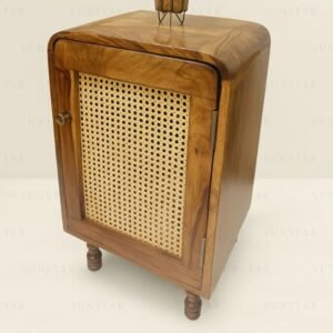 Woodkalakar Aarzel Cane Wooden Bedside Table