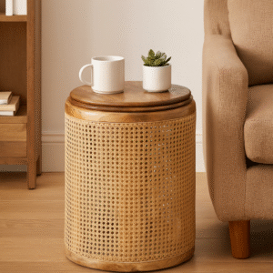WOODKALAKAR Handcrafted Cane Side Tables
