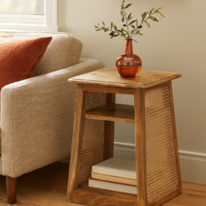 WOODKALAKAR Rustic Wooden Cane Side Table