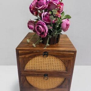 Zyra Two-Drawer Wooden Cane Table