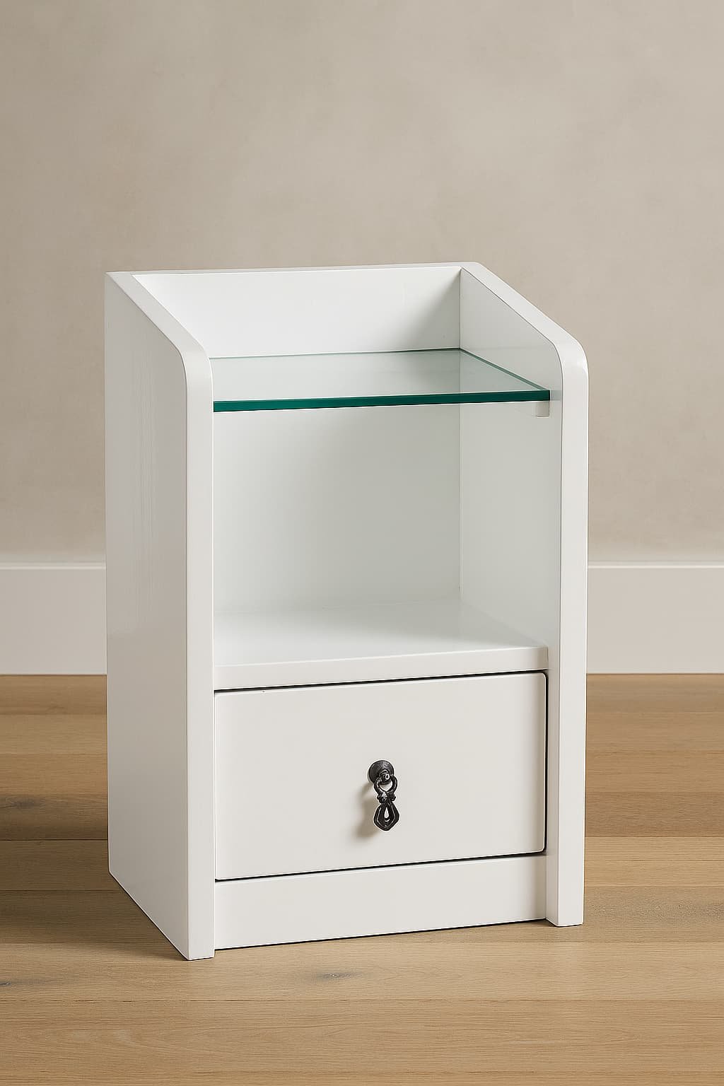 FrostEdge Luxe -Glass Shelf Bedside Table 2