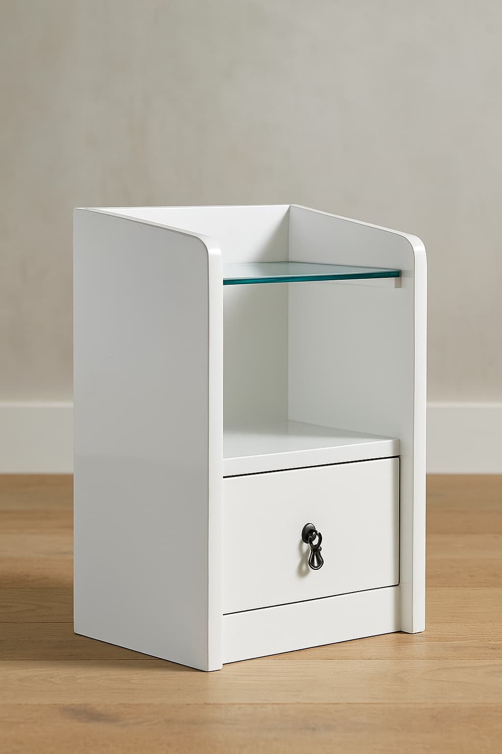 FrostEdge Luxe -Glass Shelf Bedside Table 3