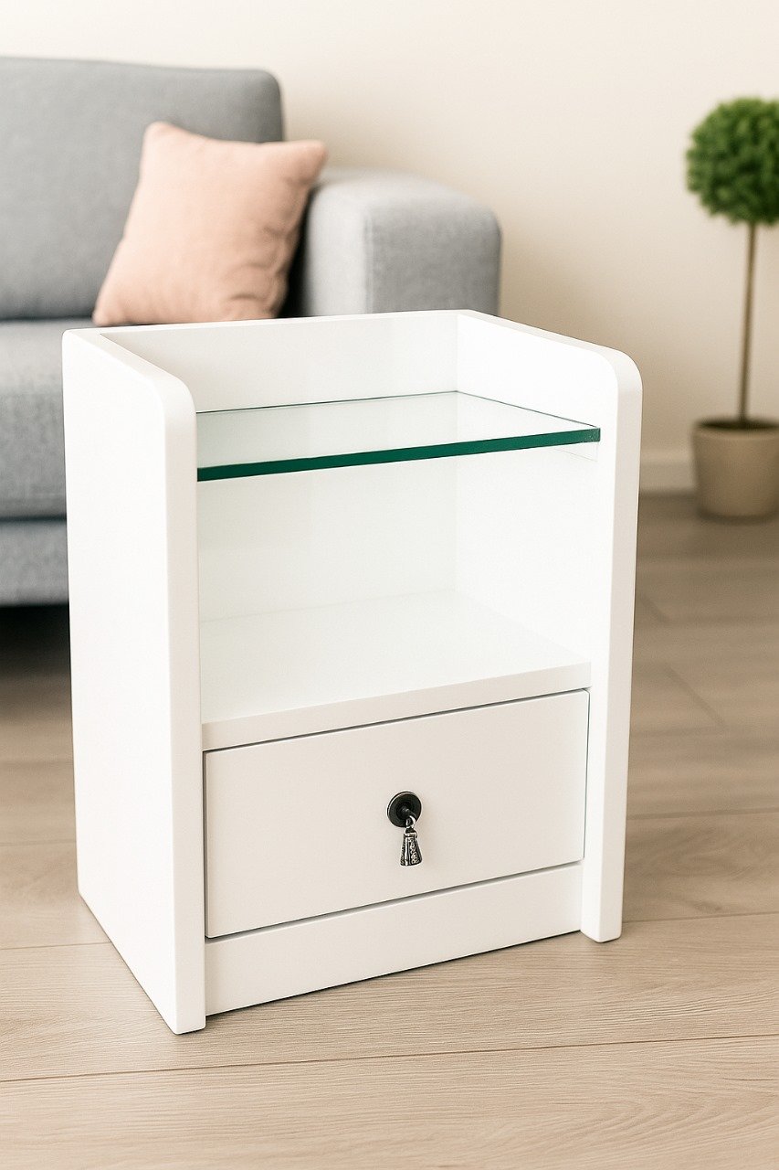 FrostEdge Luxe -Glass Shelf Bedside Table