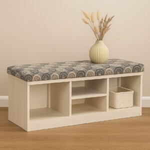 Velin Off-White Upholstered Storage Bench