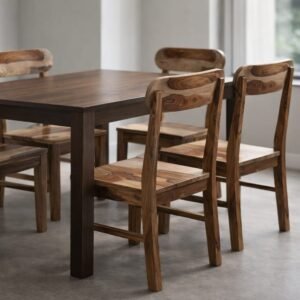 Woodkalakar Set of 4 pair Solid Sheesham Wood Dining Chair – Handmade Natural Wood Chair for Dining Room | Premium Wooden Chair | 35” Height | Walnut Finish