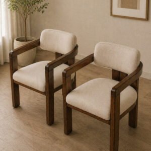 Woodkalakar Premium Beige Upholstered Accent Chairs for Living Room & Bedroom